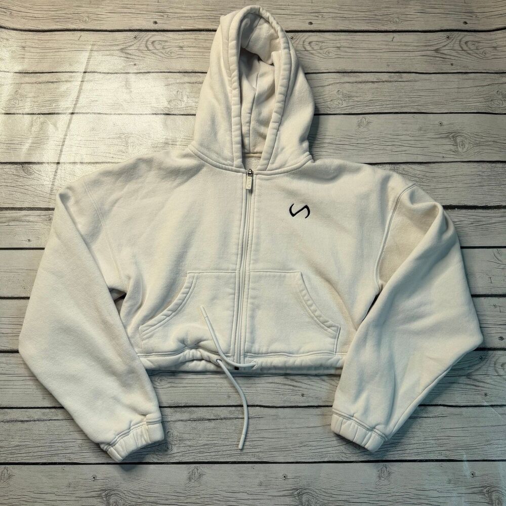 TLF Apparel White Cropped Zip-Up Hoodie with Drawstring